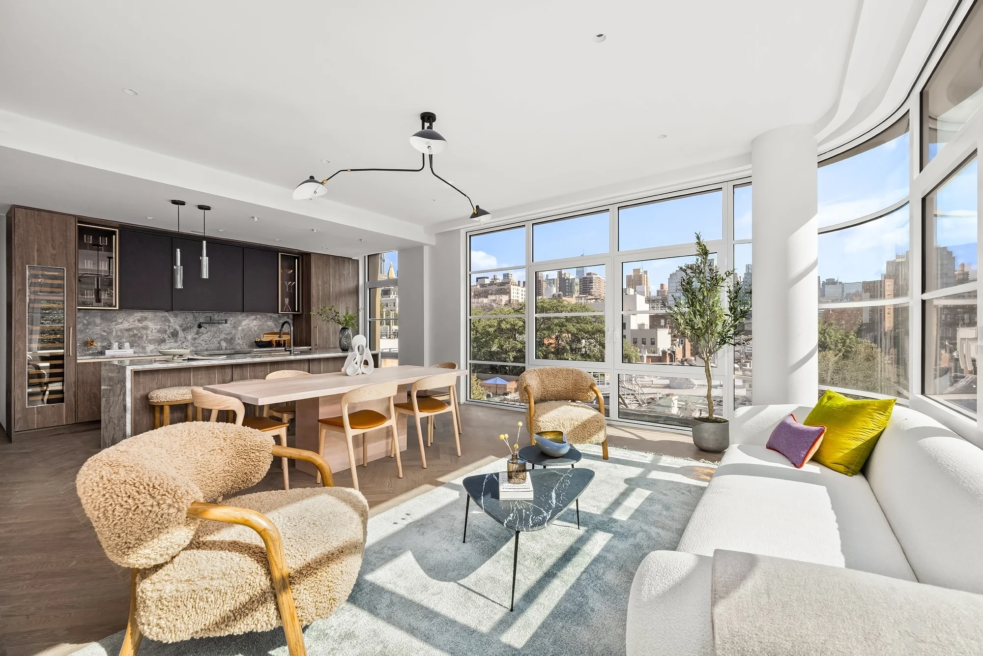 The Florian living roomkitchen 47 med T&E Development and Minrav Complete The Florian Luxury Condo in Gramercy Park