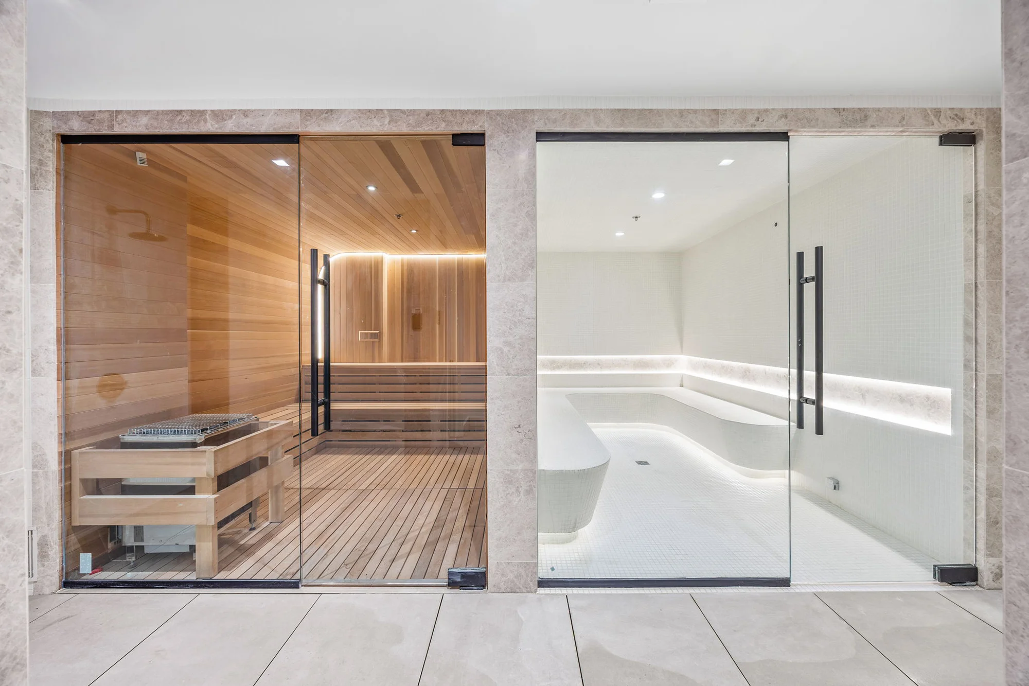 Amenities include a a pet spa, a sauna, a steam room, and a fitness center.